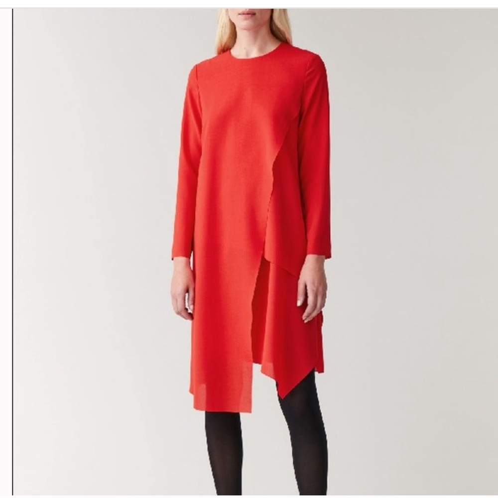 NWT COS Asymmetrical Elegant Red Long Sleeve Dress